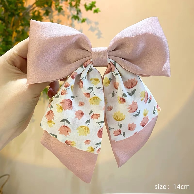 ins夹头发碎花大蝴蝶结发夹头饰甜美发饰丝巾头花后脑勺顶夹弹簧头饰发饰详情图3