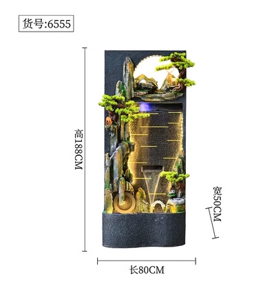 Resin water flow bonsai curtain wall, crystal ball, LED lamp, atomizer, water pump, magnesium oxide, fiberglass reinforced plastic, geometric patterns, high mountain water flow, artificial mountain bonsai, small bonsai, Buddha statue series, ceramic series, lamp ring, ironwork series Application Scenario