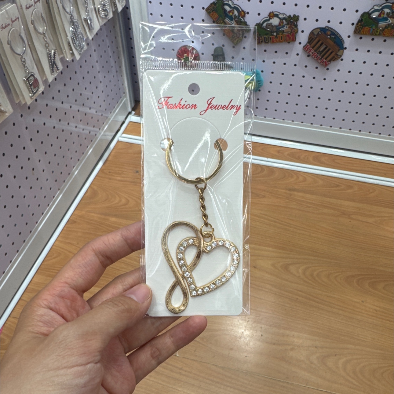 锌合金点钻双爱心钥匙扣图