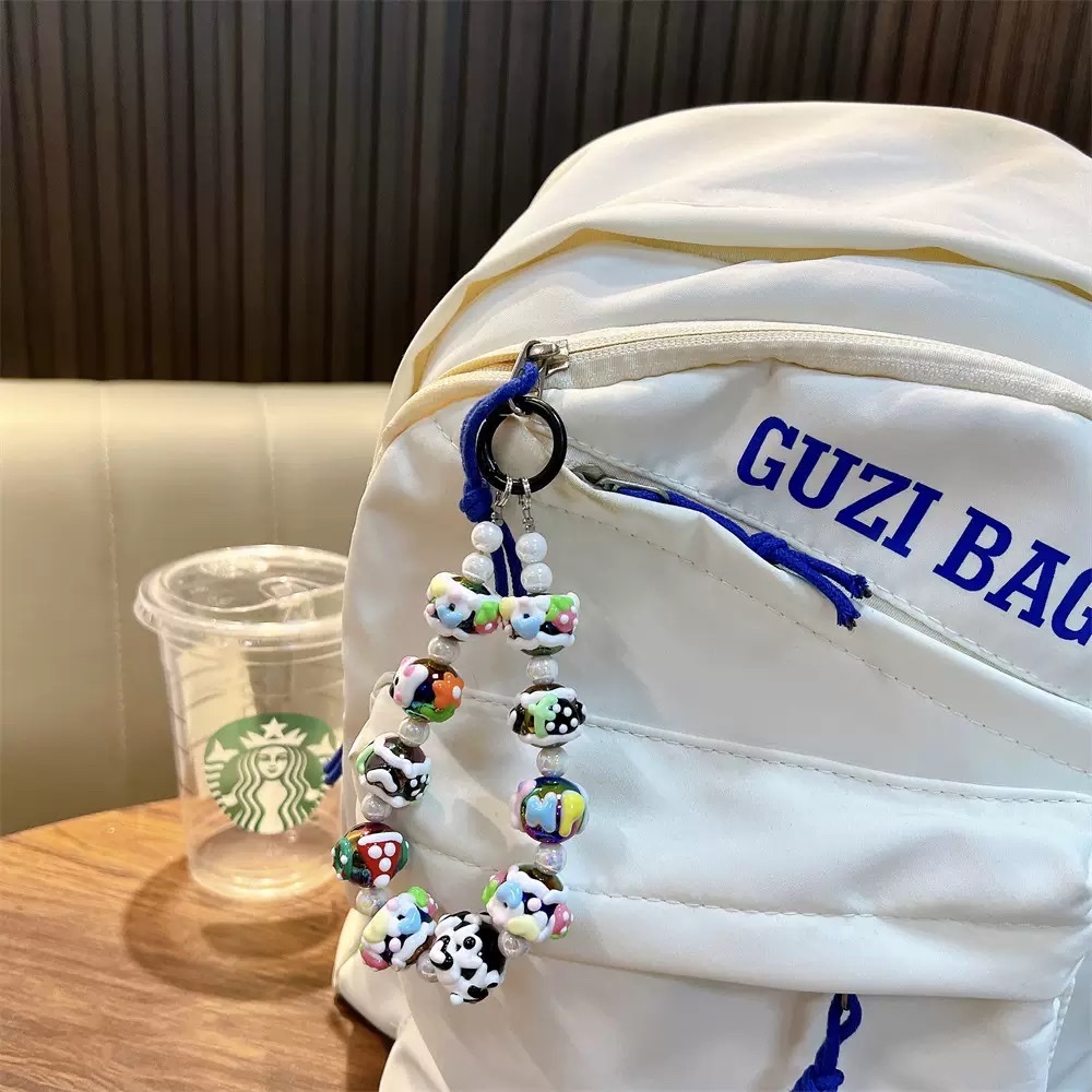 Hand-painted beads, beaded mobile phone chains, keychains, Douyin live streaming, girls' small gifts, schoolbag pendants, small gifts wholesale Specification image