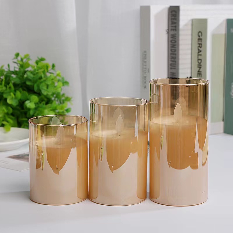 圣诞节小夜灯，氛围感烛光音乐会，批发玻璃石蜡LED电子蜡烛灯电镀金 灰色玻璃管子弹头