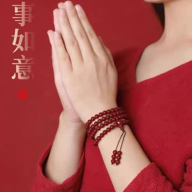 国潮朱砂手链108颗佛珠念珠毛衣链项链厂家直销紫金砂男女同款珠子详情6