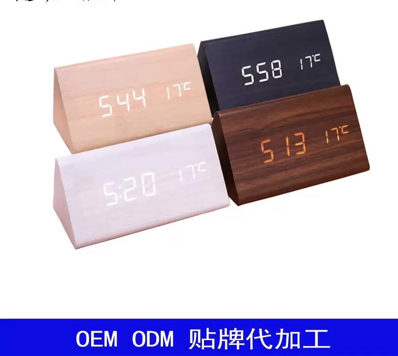 跨境爆款纯工木头时钟闹钟时钟电子时钟闹钟