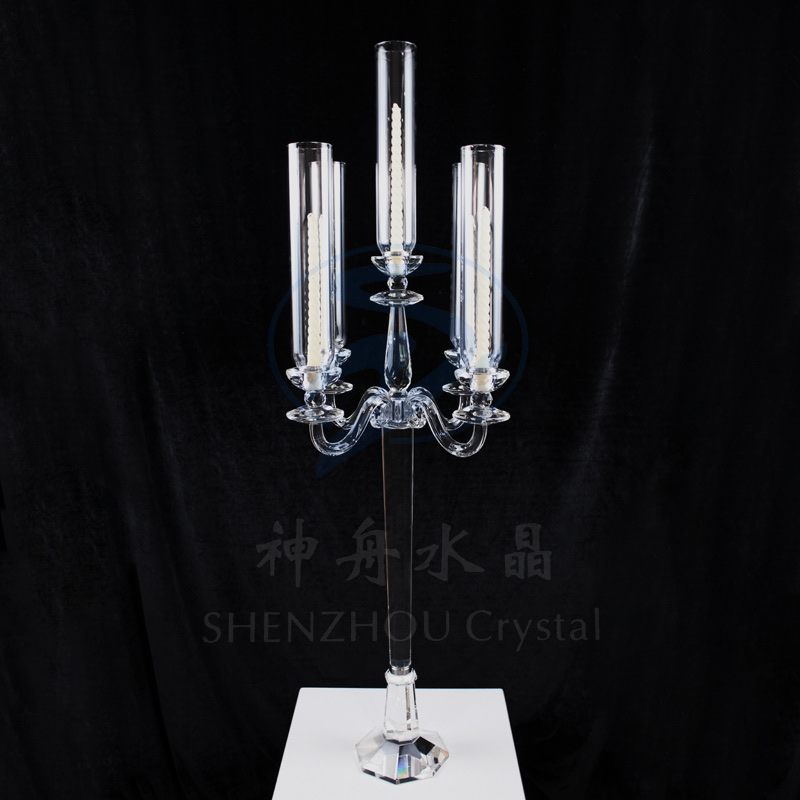 五头透明高档水晶烛台 婚庆道具酒店家居摆件装饰水晶k9水晶
