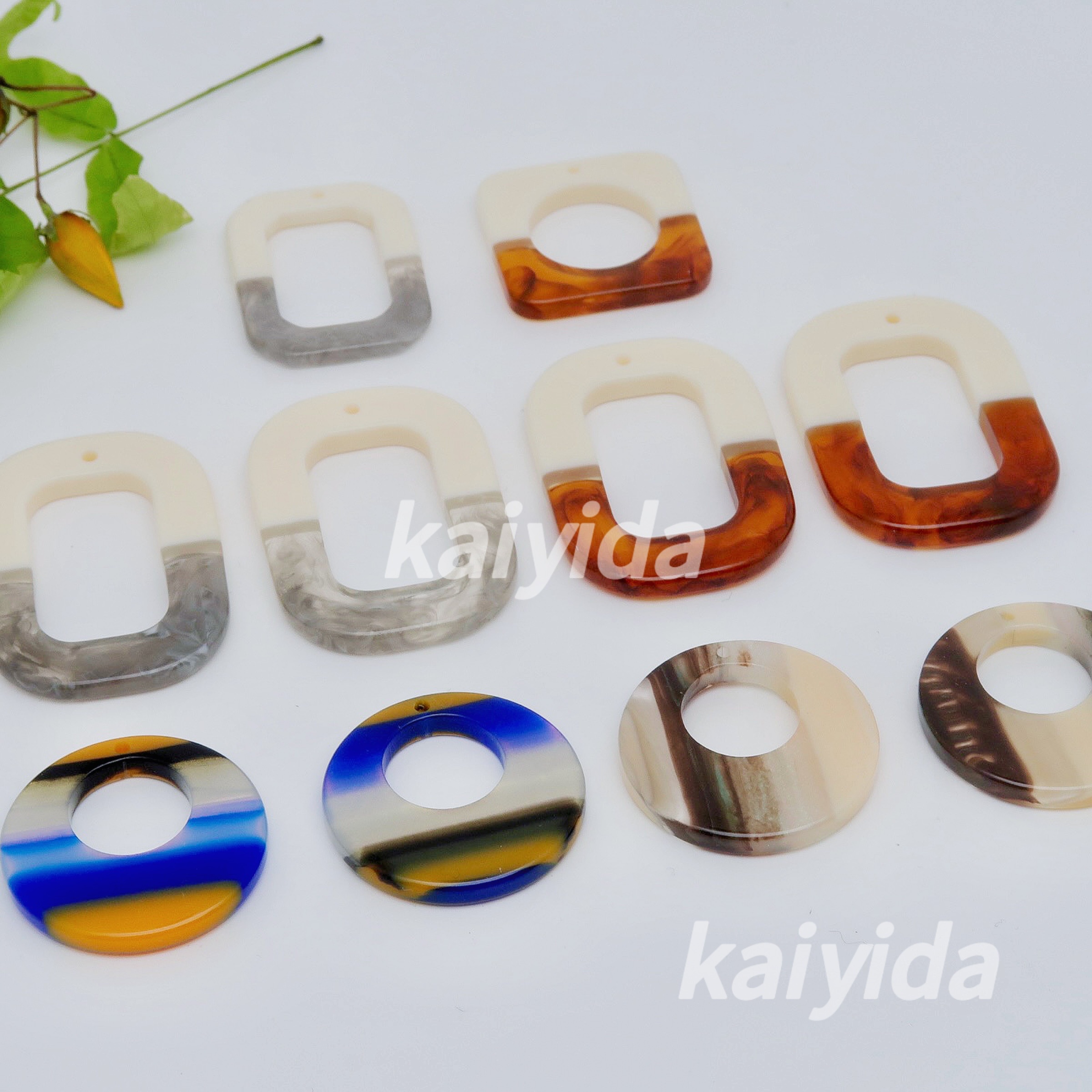 新款复古拼接树脂几何耳环戒指项链吊坠挂件配饰详情图4