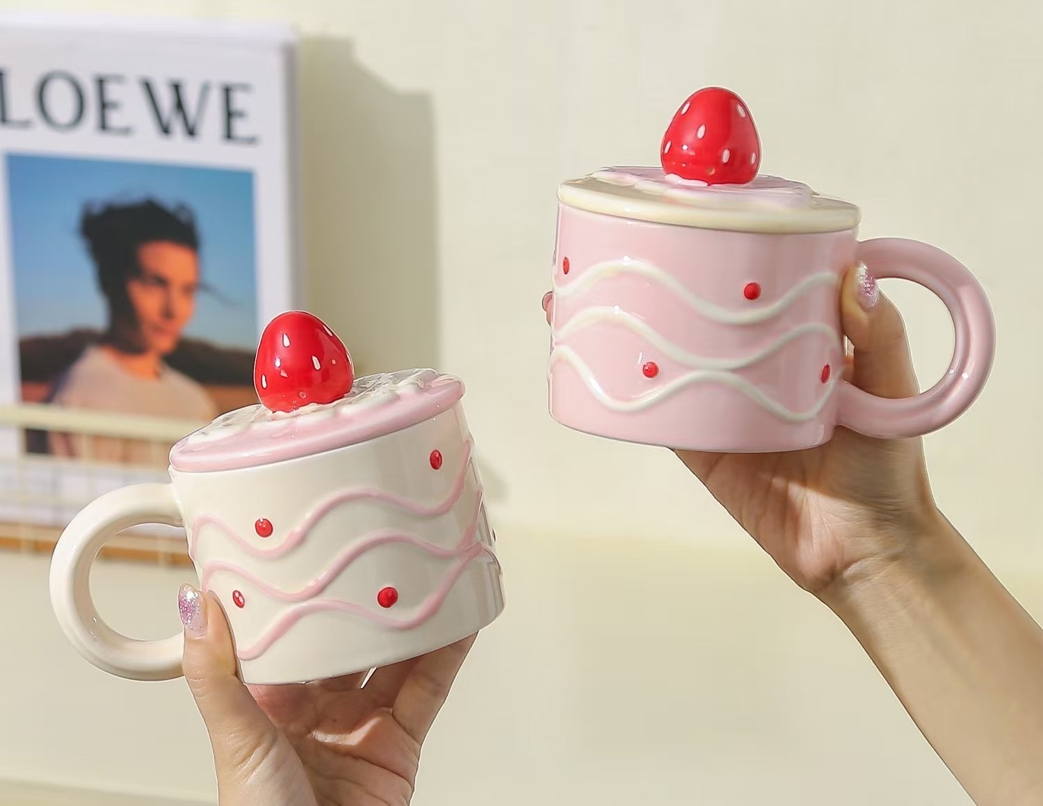 可爱面包熊陶瓷水杯马克杯咖啡杯带陶瓷盖马克杯