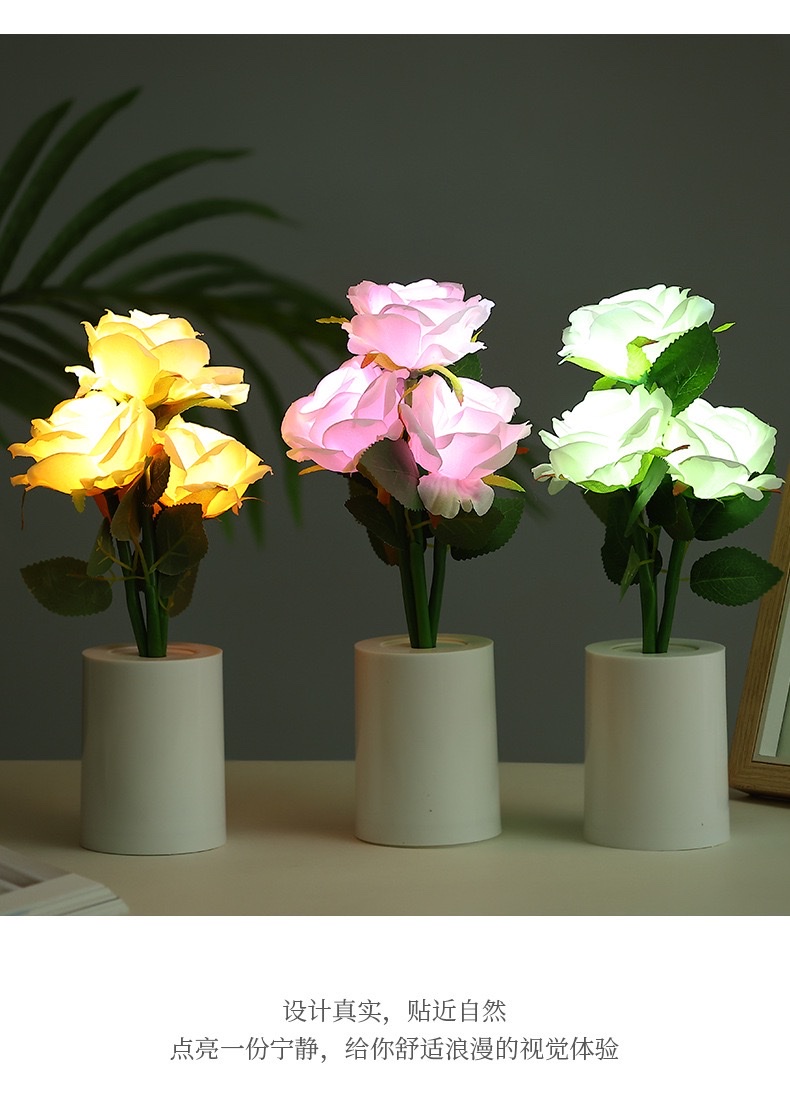 Rose flower night light, creative simulation flower bouquet, night light, bedroom bedside lamp, ambient light, home decoration, desktop ornament detail image 8