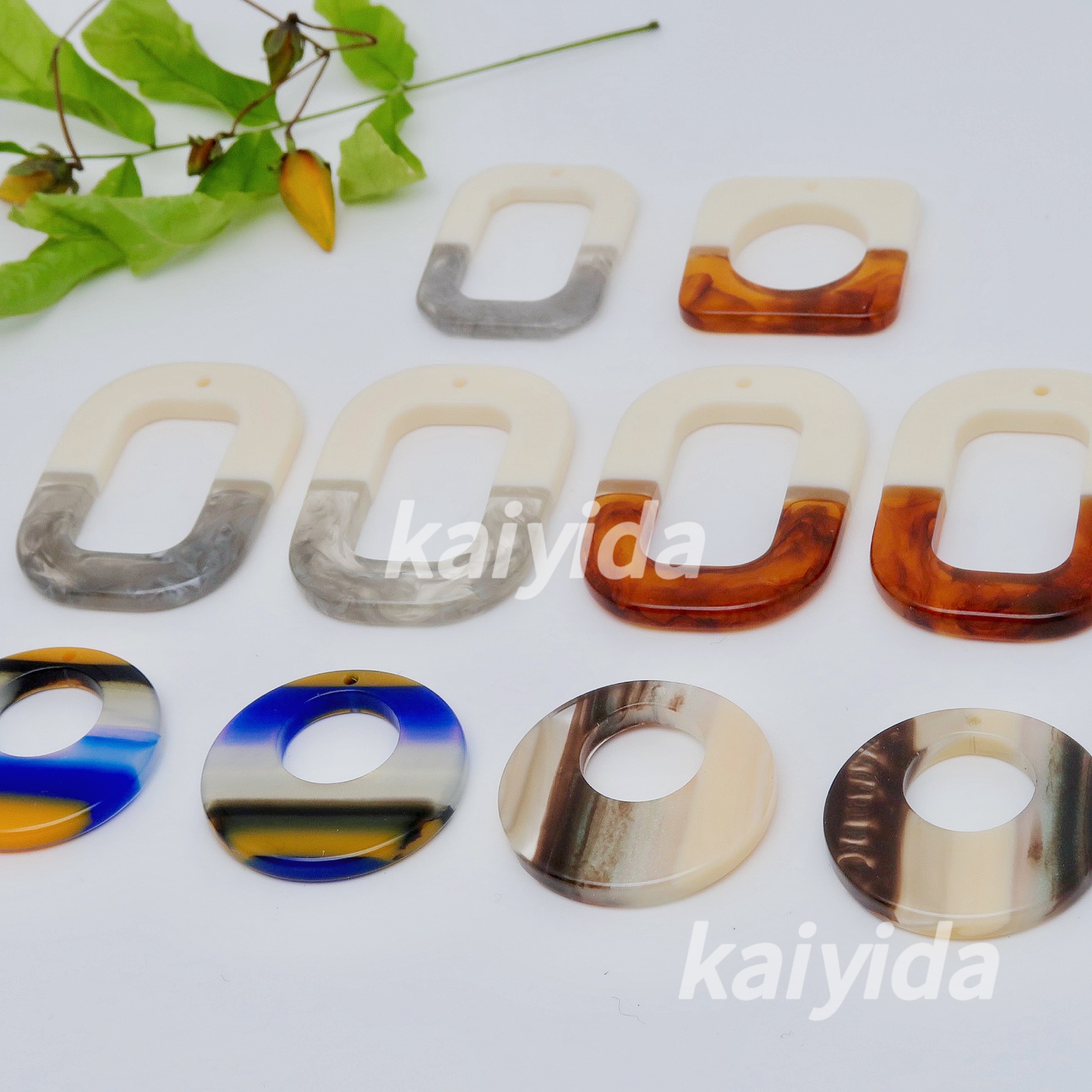 新款复古拼接树脂几何耳环戒指项链吊坠挂件配饰详情图5