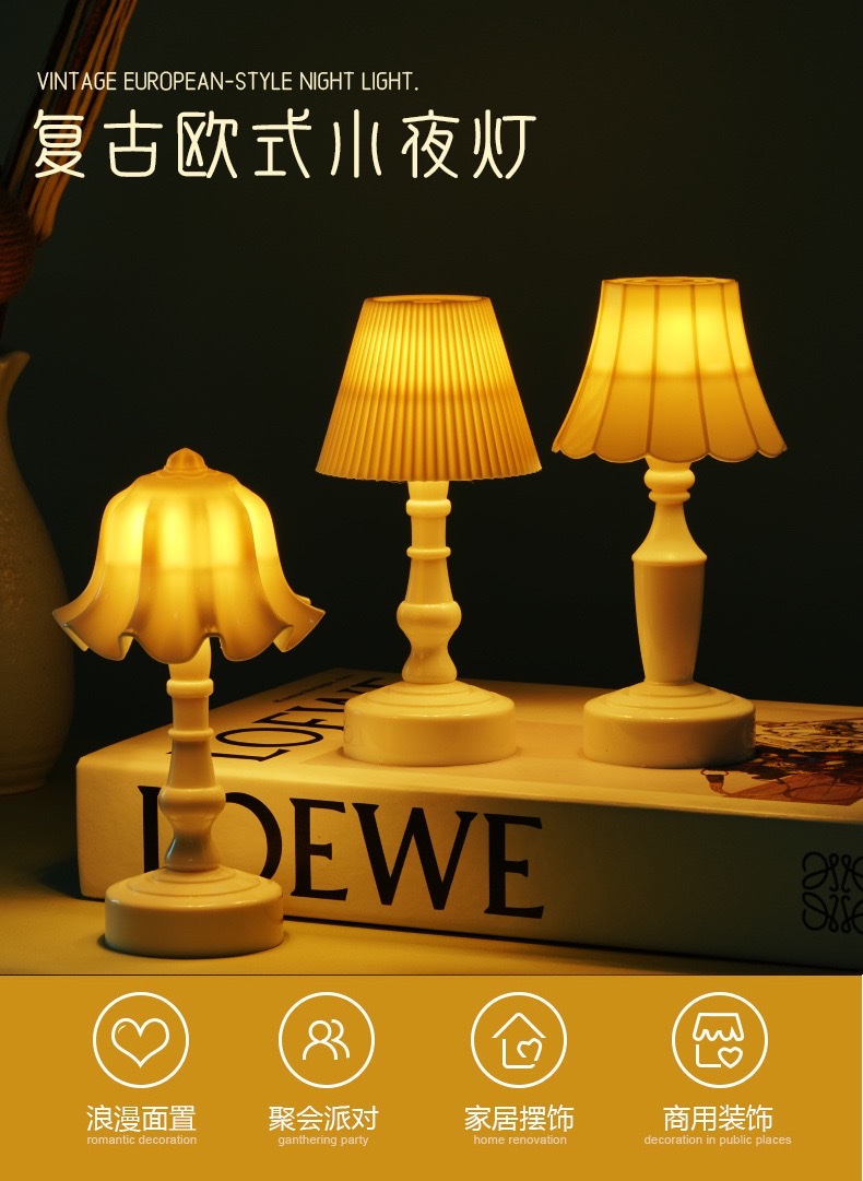 Cross-border European-style fine-textured small table lamp, retro LED night light, small palace lamp, bedside and bedroom decorative items, ambient light detail image 2