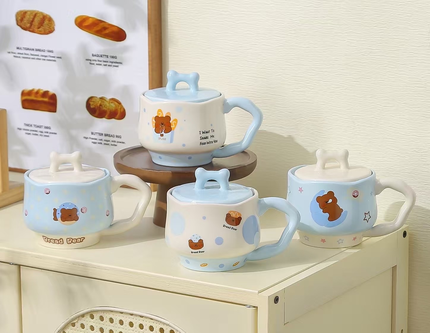 可爱熊陶瓷水杯马克杯带陶瓷盖马克杯陶瓷盖