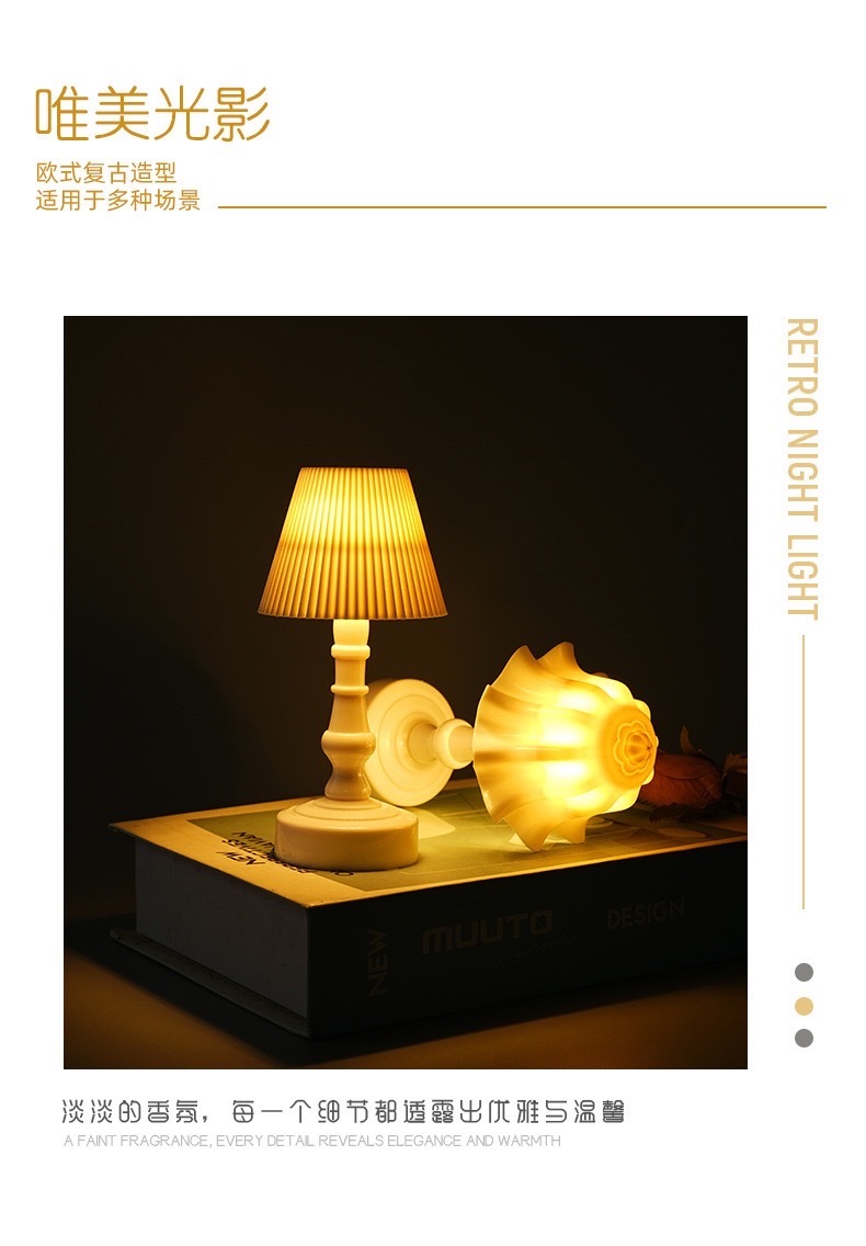 Cross-border European-style fine-textured small table lamp, retro LED night light, small palace lamp, bedside and bedroom decorative items, ambient light detail image 3