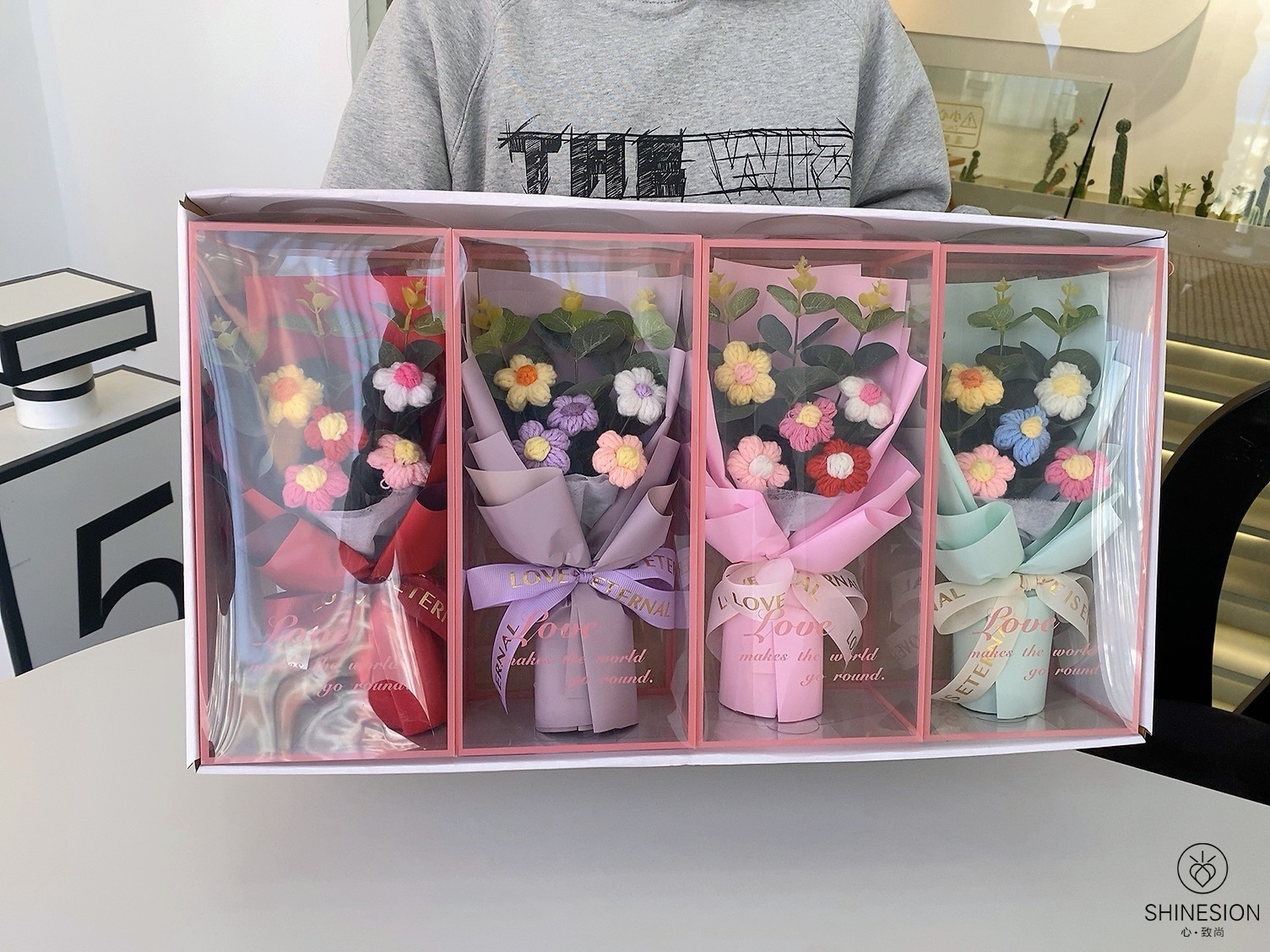 毛线花束小泡芙礼物礼盒装工艺礼品浪漫创意送女友送朋友