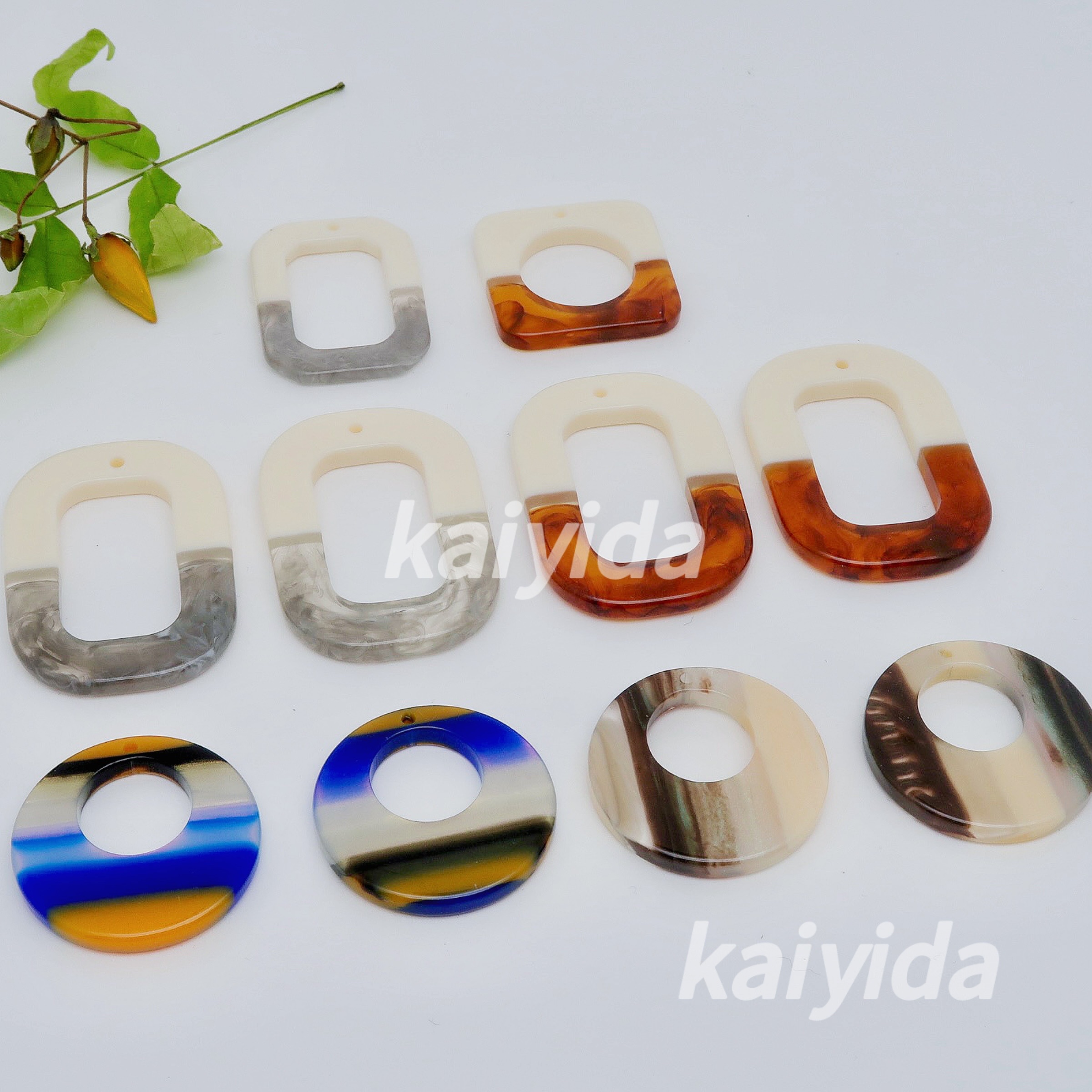 新款复古拼接树脂几何耳环戒指项链吊坠挂件配饰详情图2