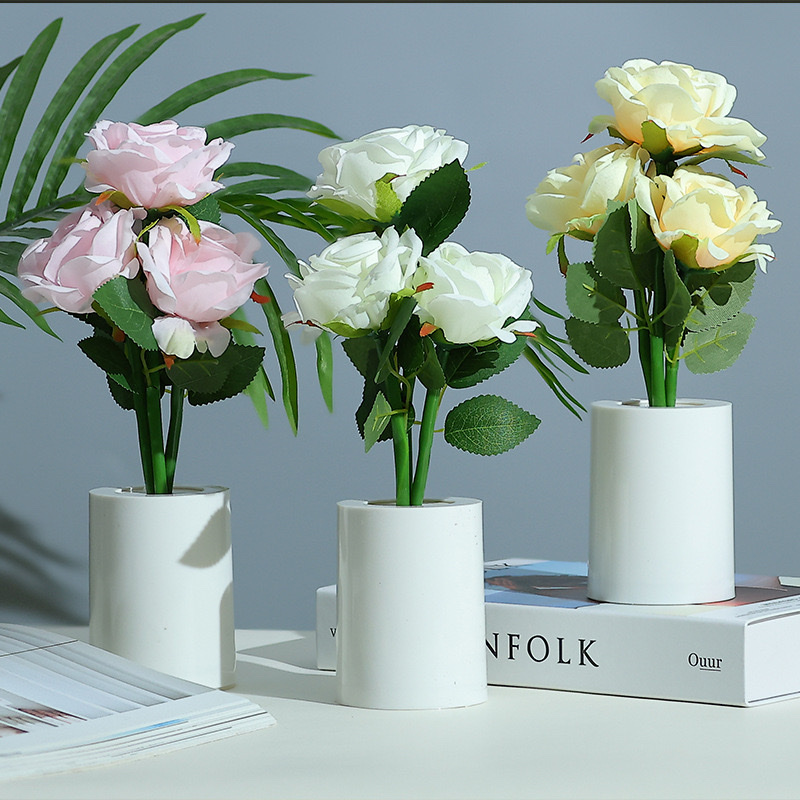 Rose flower night light, creative simulation flower bouquet, night light, bedroom bedside lamp, ambient light, home decoration, desktop ornament details Picture