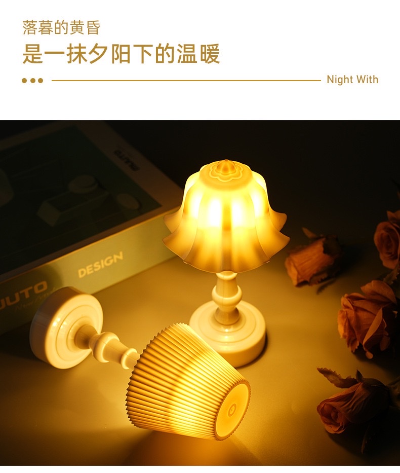 Cross-border European-style fine-textured small table lamp, retro LED night light, small palace lamp, bedside and bedroom decorative items, ambient light detail image 7
