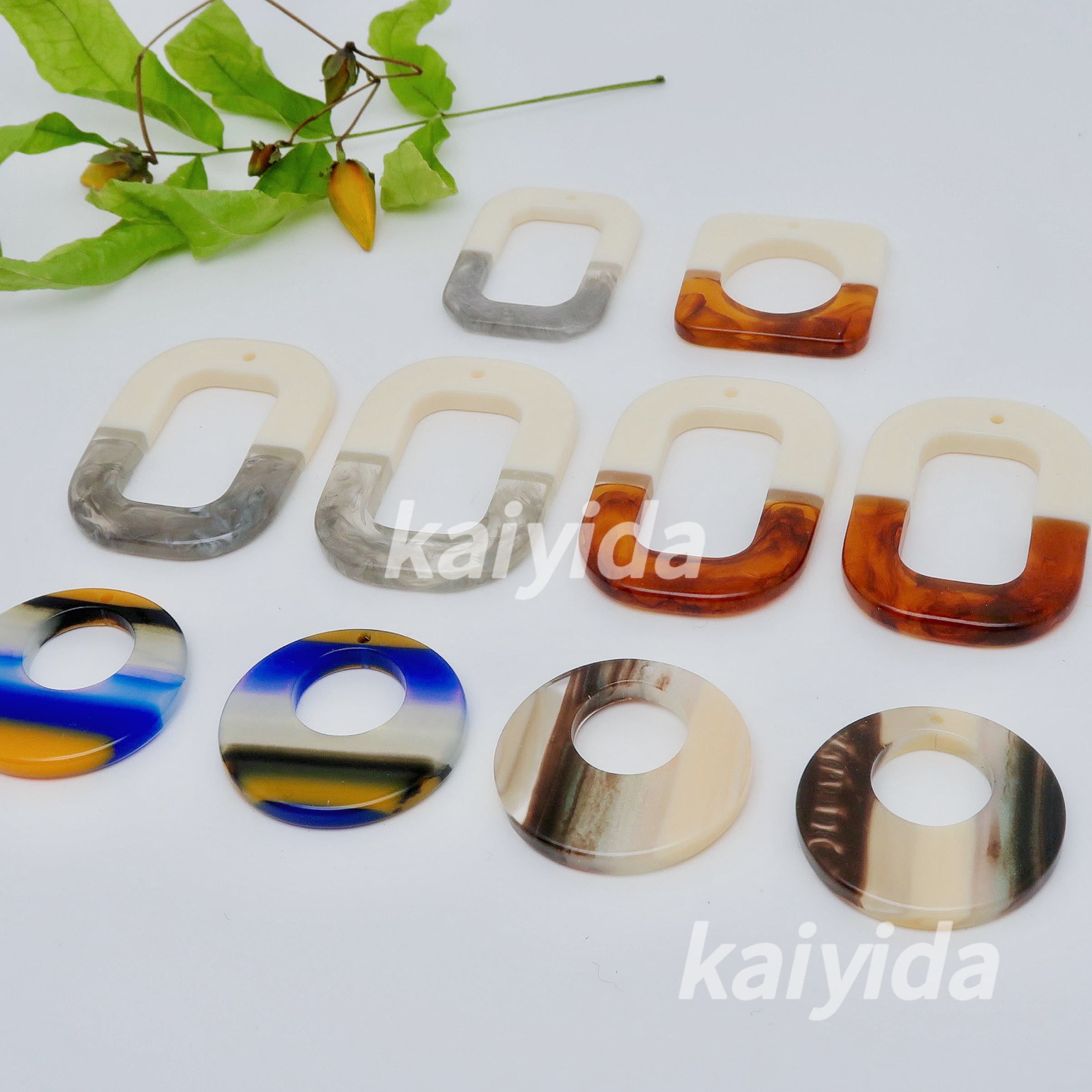 新款复古拼接树脂几何耳环戒指项链吊坠挂件配饰细节图