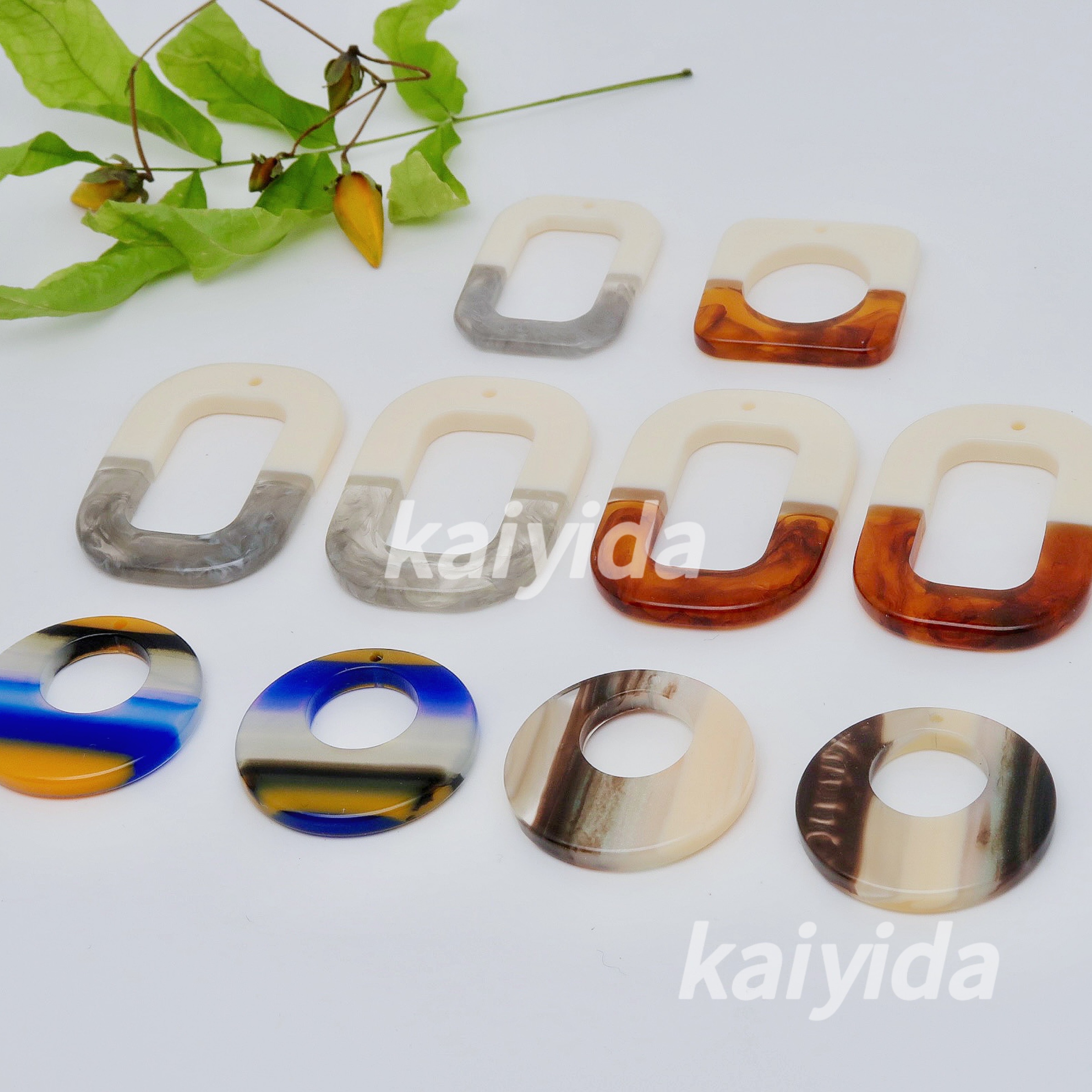 新款复古拼接树脂几何耳环戒指项链吊坠挂件配饰