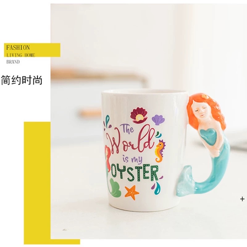 Internet-famous ceramic cup, mermaid personality handle, creative and funny cup, Japanese coffee cup, mug, large capacity Item Picture