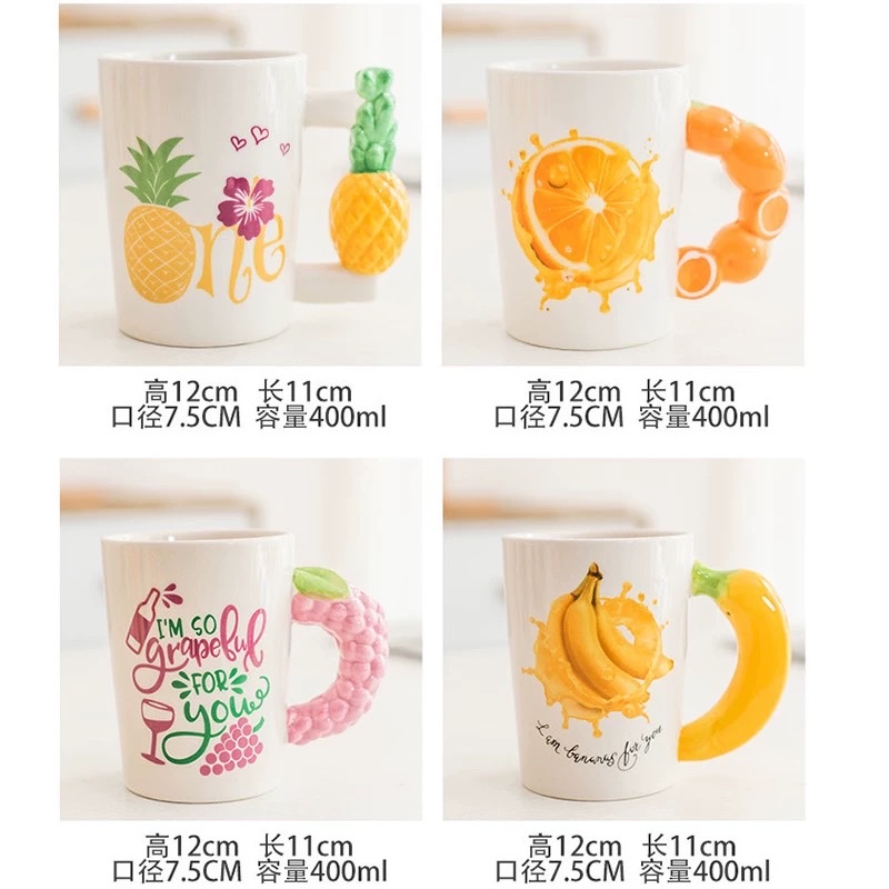 Cute ceramic cup, fruit pineapple orange shaped handle, fresh and simple home mug, student creative water cup Specification image