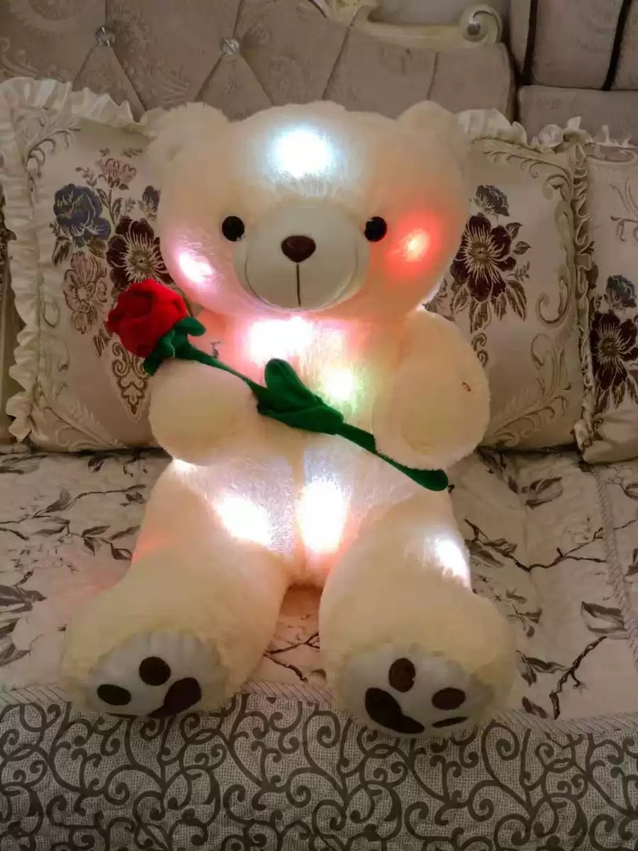 Seven-color luminous teddy bear plush doll, luminous little bear doll, bow tie, heart-shaped bear with built-in LED light, Valentine's Day little bear, Children's Day toy details Picture
