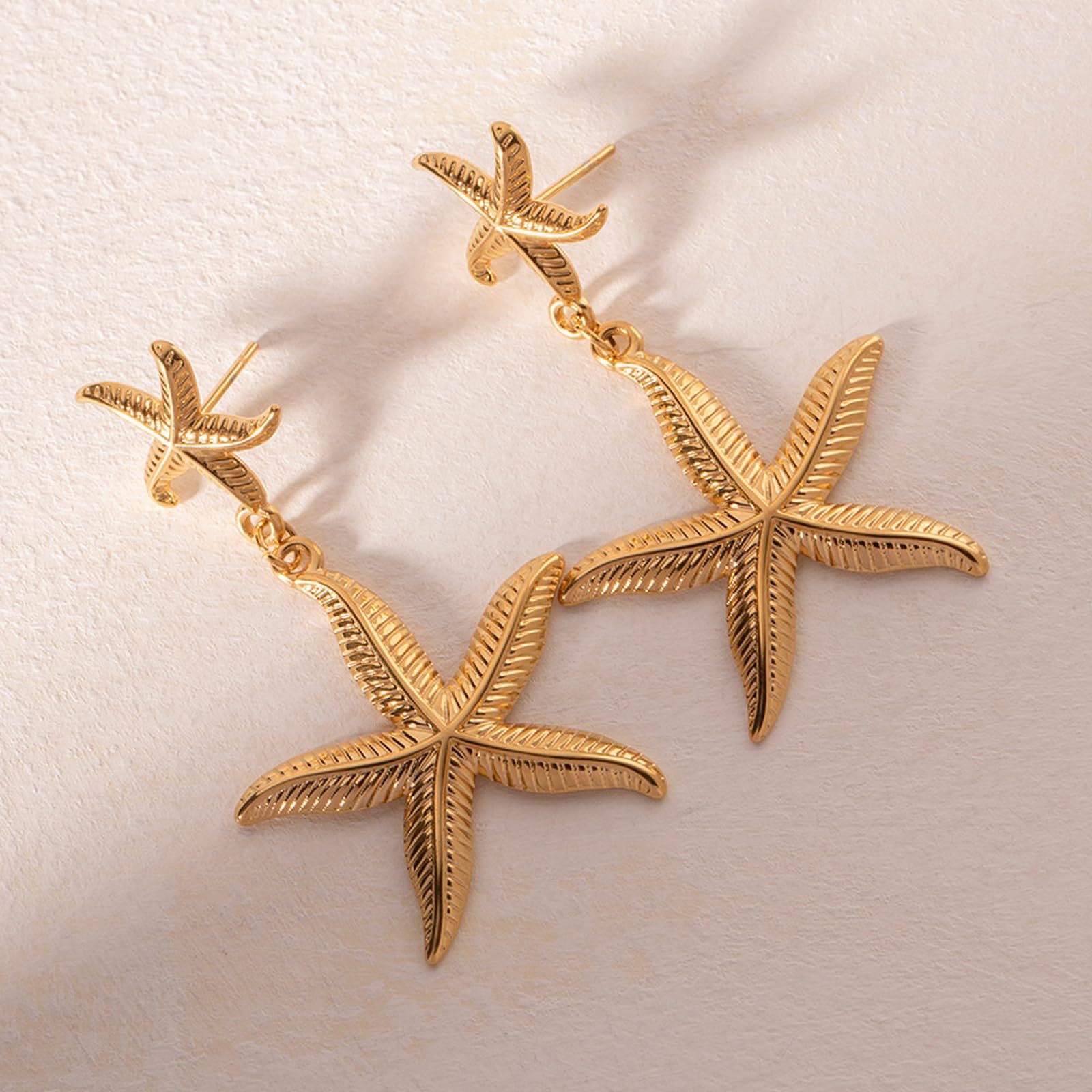 European and American cross-border best-selling personalized and creative starfish series, luxurious and elegant long tassel pearl stud earrings detail image 7