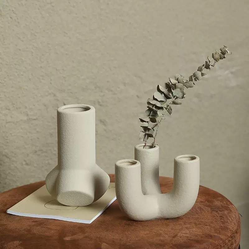 Wabi-sabi style geometric ceramic vase decorative handicrafts Specification image