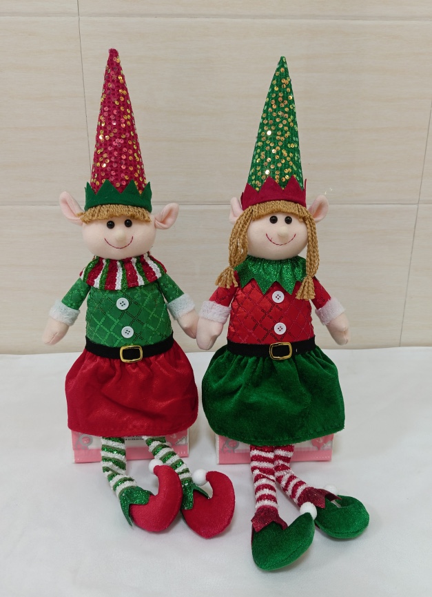 新款圣诞坐姿精灵娃娃，布艺新款精灵、、摆件装饰、男款、女款、娃娃装饰、桌摆装饰工艺品详情图2