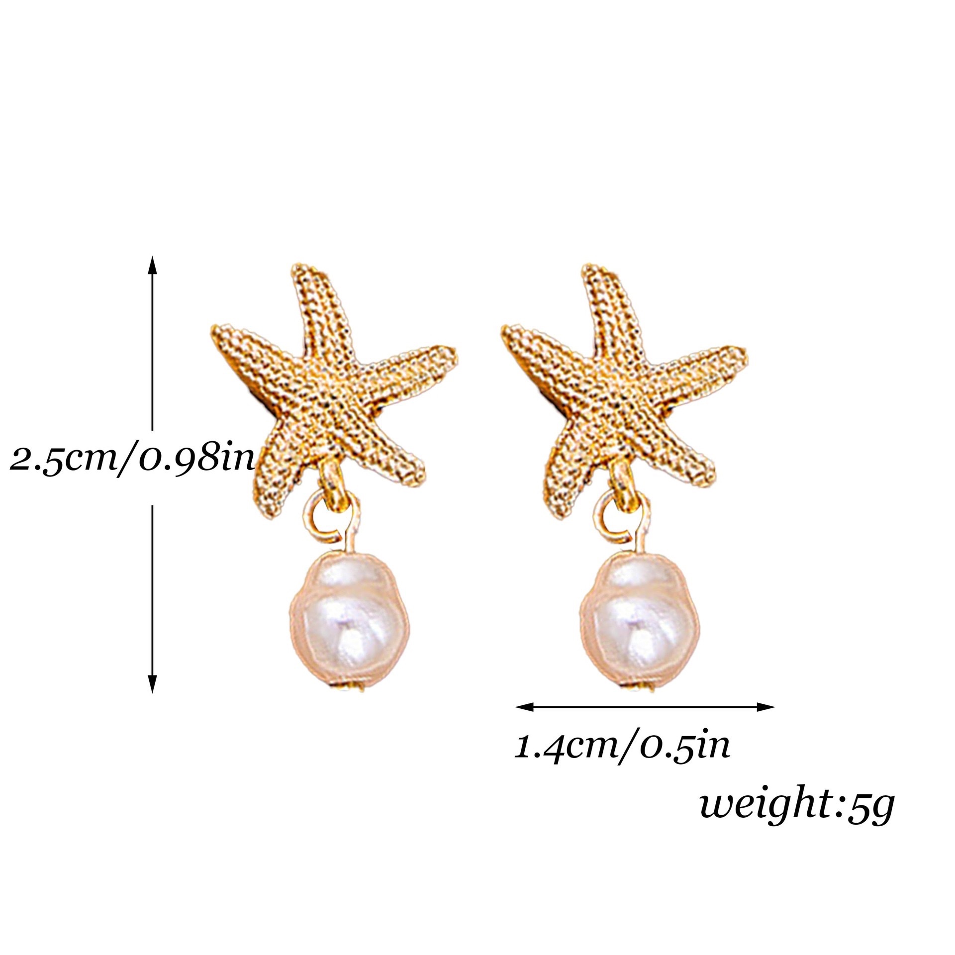 European and American cross-border best-selling personalized and creative starfish series, luxurious and elegant long tassel pearl stud earrings detail image 6