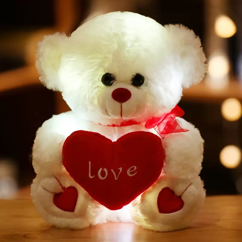 Seven-color luminous teddy bear plush doll, luminous little bear doll, bow tie, heart-shaped bear with built-in LED light, Valentine's Day little bear, Children's Day toy Specification image