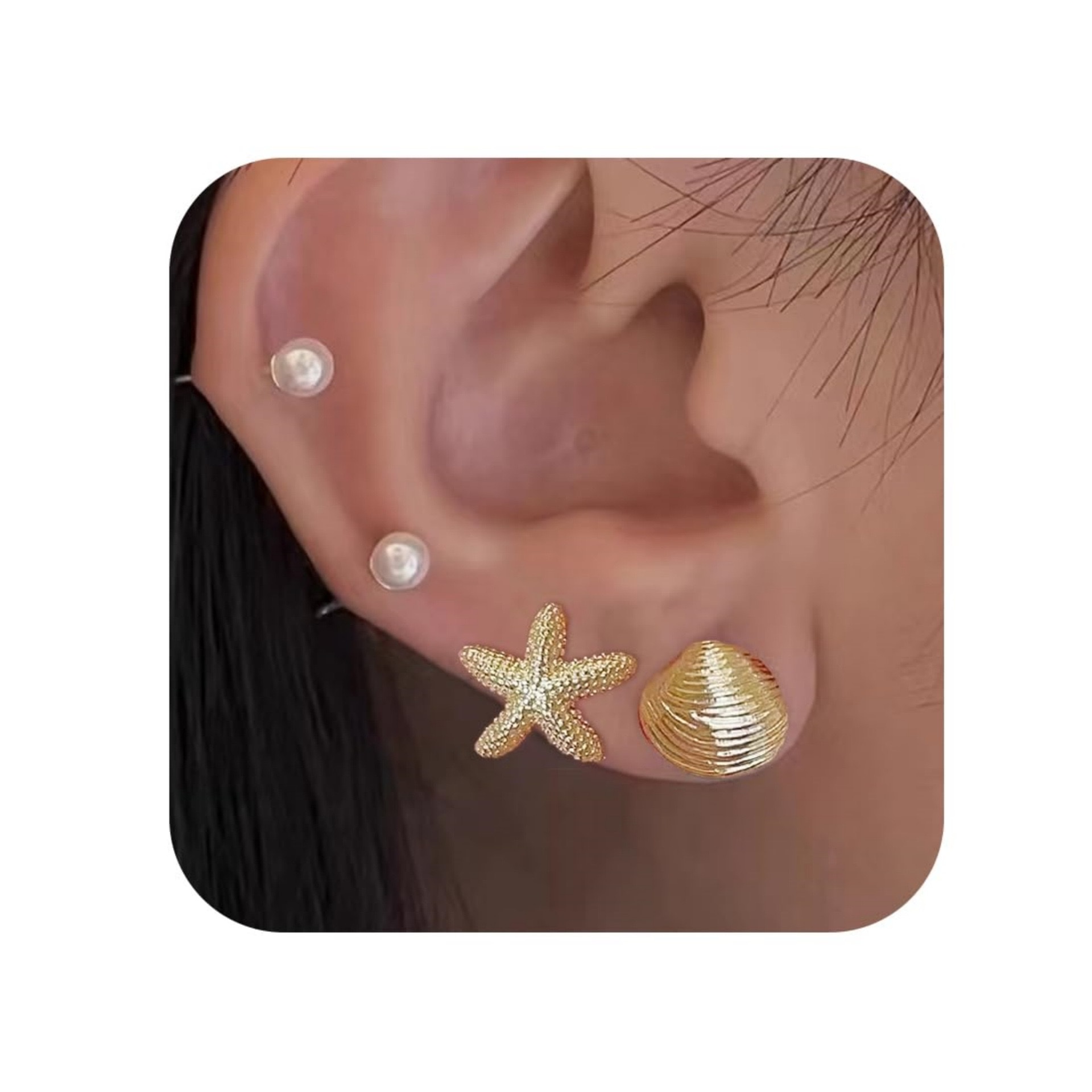 European and American cross-border best-selling personalized and creative starfish series, luxurious and elegant long tassel pearl stud earrings detail image 9