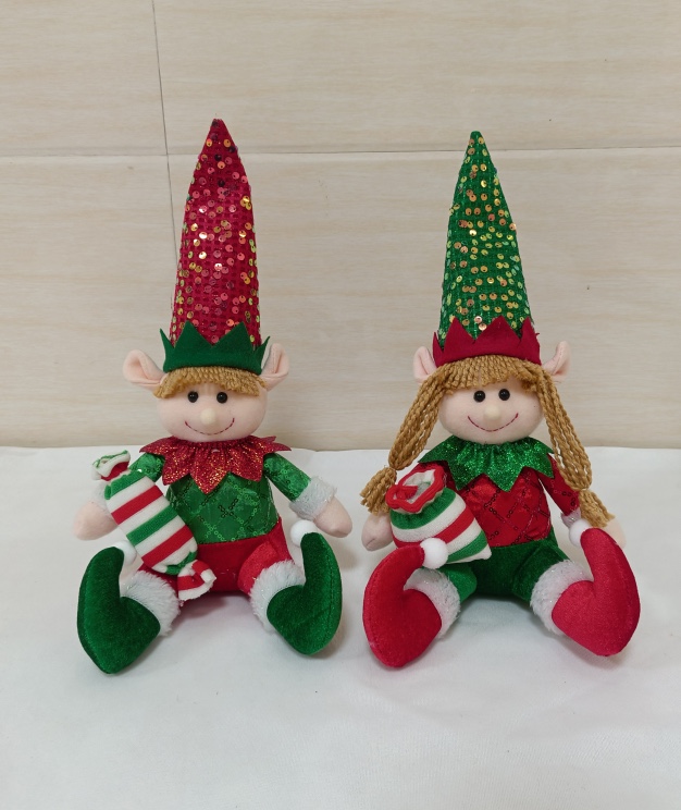 新款圣诞坐姿精灵娃娃，布艺新款、抱糖果精灵装饰、摆件装饰、男款、女款、娃娃装饰摆件，桌摆装饰工艺品工艺品