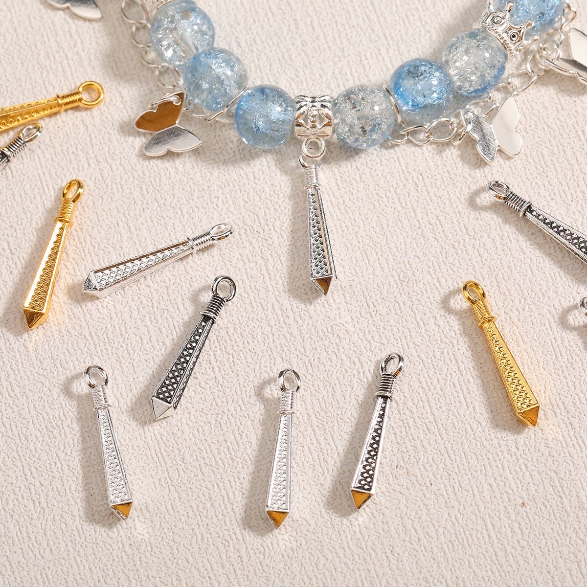 DIY jewelry accessories, ancient silver long water drop small cone bracelet, ancient-style Hanfu tassel pendant, woven material