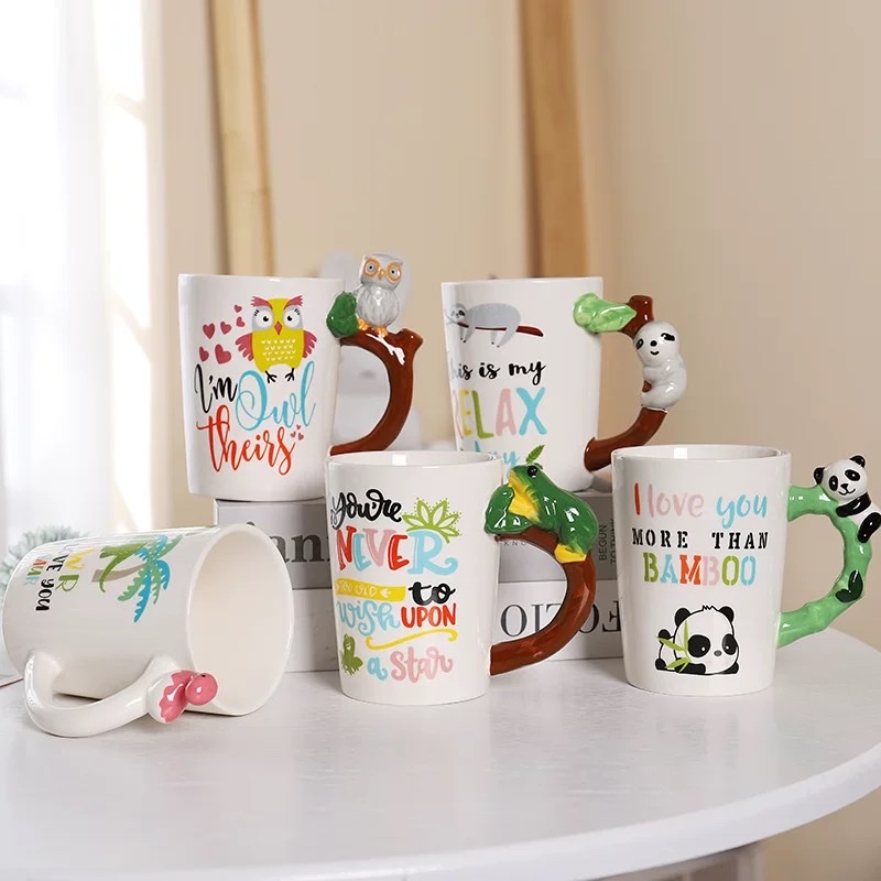 卡通动物手柄杯子可爱立体陶瓷杯个性彩绘水杯 送朋友生日礼物
