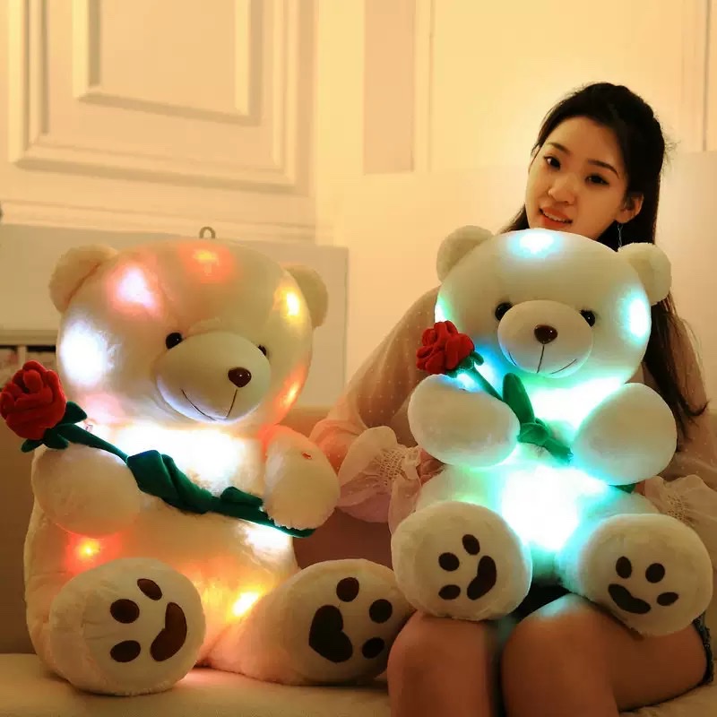 Seven-color luminous teddy bear plush doll, luminous little bear doll, bow tie, heart-shaped bear with built-in LED light, Valentine's Day little bear, Children's Day toy