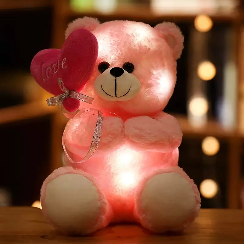 Seven-color luminous teddy bear plush doll, luminous little bear doll, bow tie, heart-shaped bear with built-in LED light, Valentine's Day little bear, Children's Day toy detail image 5