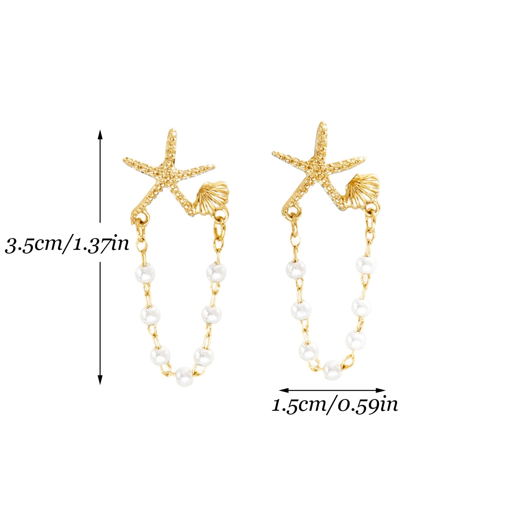 European and American cross-border best-selling personalized and creative starfish series, luxurious and elegant long tassel pearl stud earrings detail image 2