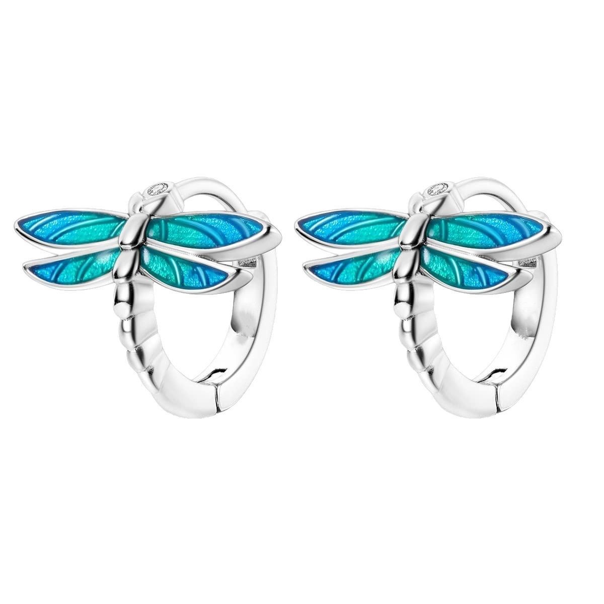 Brass and real gold electroplated, a popular cross-border bestseller in Europe and America, elegant oil-dripping small dragonfly ring earrings, versatile women's earrings, high-end, fashionable and simple, versatile daily stud earrings wholesale, women's online bestseller oil-dripping earrings Item Picture