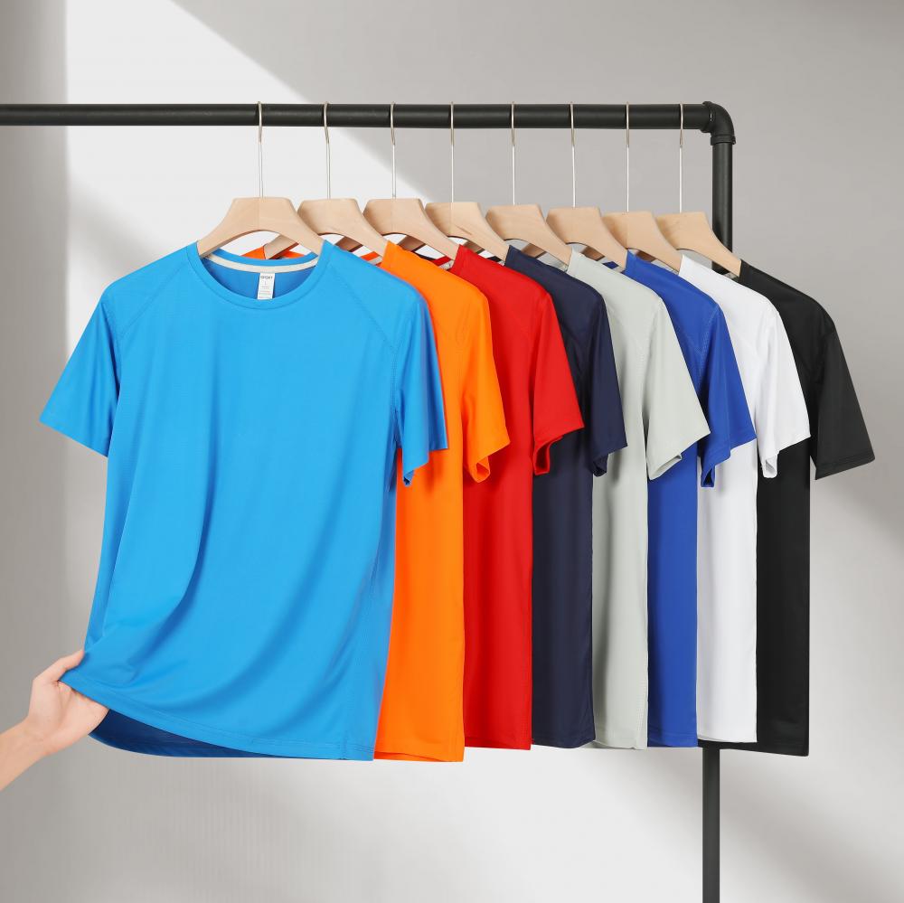 Customized FG loose ice-patterned brocade sportswear quick-drying advertising shirt, boneless seam shoulder sleeve reflective strip T-shirt (four stitches and six threads), cross-border Eurasian Code double label R533 full figure