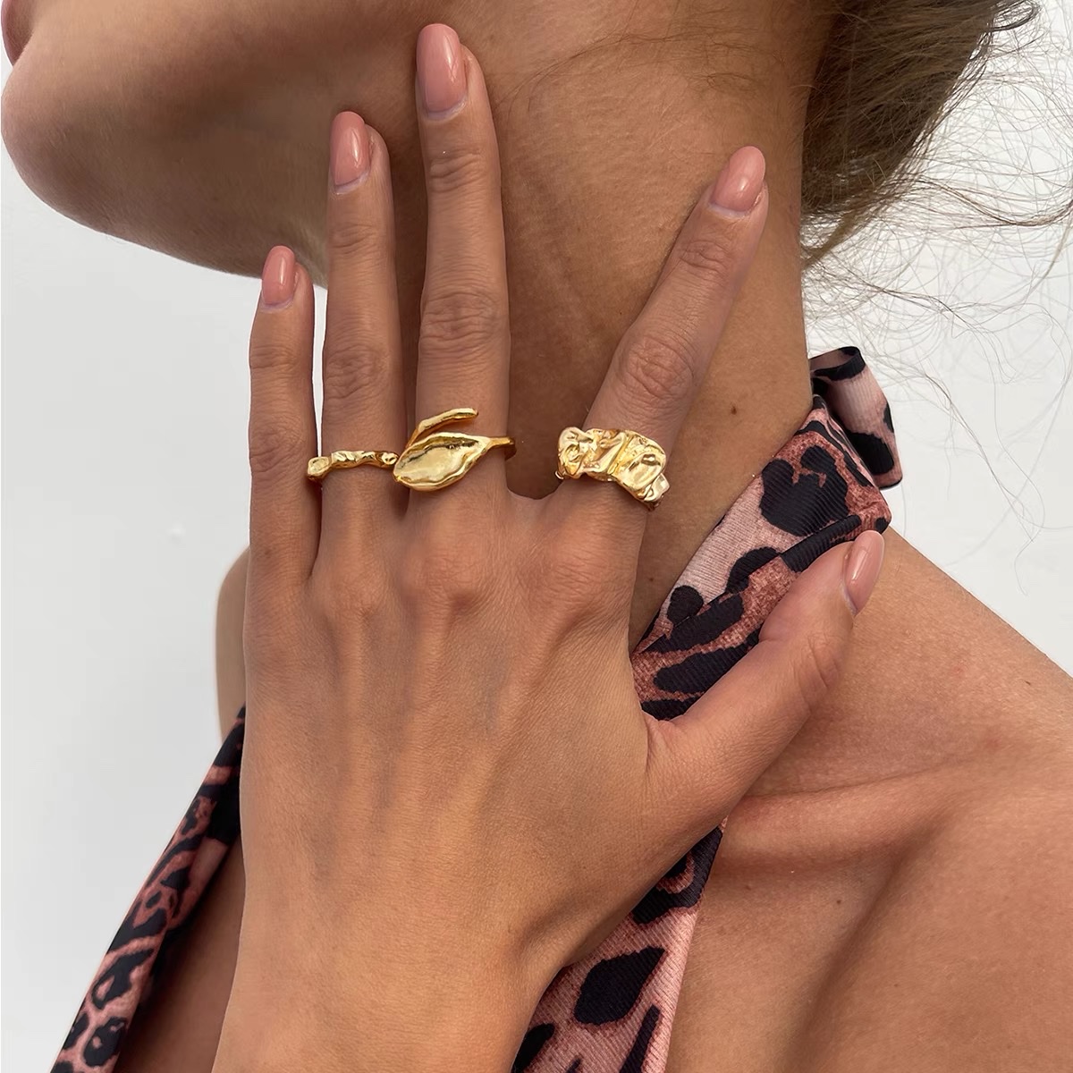 3件套不规则开口戒指套装 2025时尚潮流小众设计百搭网红旅拍饰品