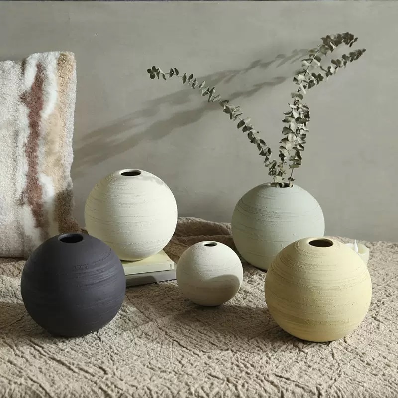 Wabi-sabi style colored brushed round vase handicrafts details Picture