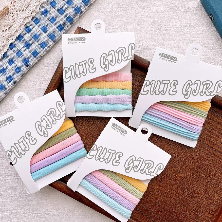 5 versatile candy-colored high-elasticity ponytails that won't damage girls' hair, towel loops, hair bands, basic hair ties for girls, and hair accessories