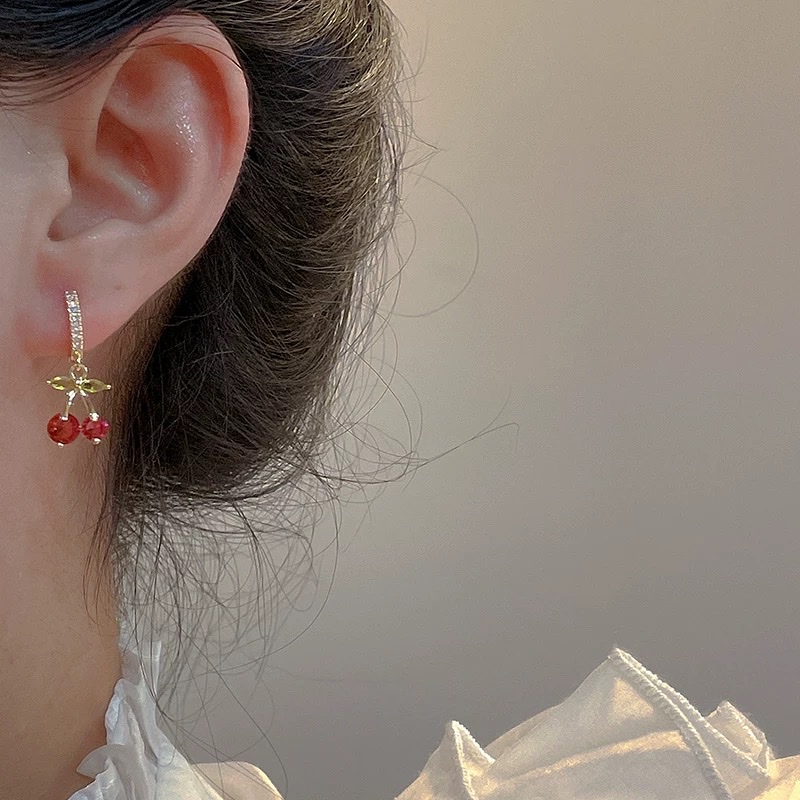 SUGAR Sweet and cute Cherry Earrings 2024 New bestseller, forest-themed light luxury exquisite Zircon earrings for women in summer Item Picture
