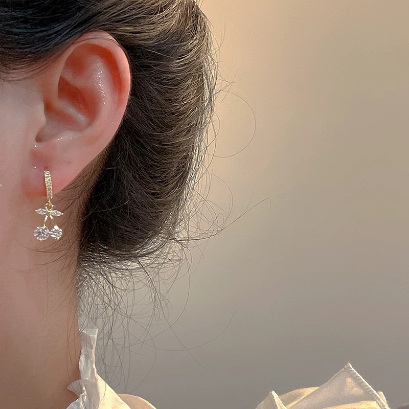 SUGAR Sweet and cute Cherry Earrings 2024 New bestseller, forest-themed light luxury exquisite Zircon earrings for women in summer detail image 7