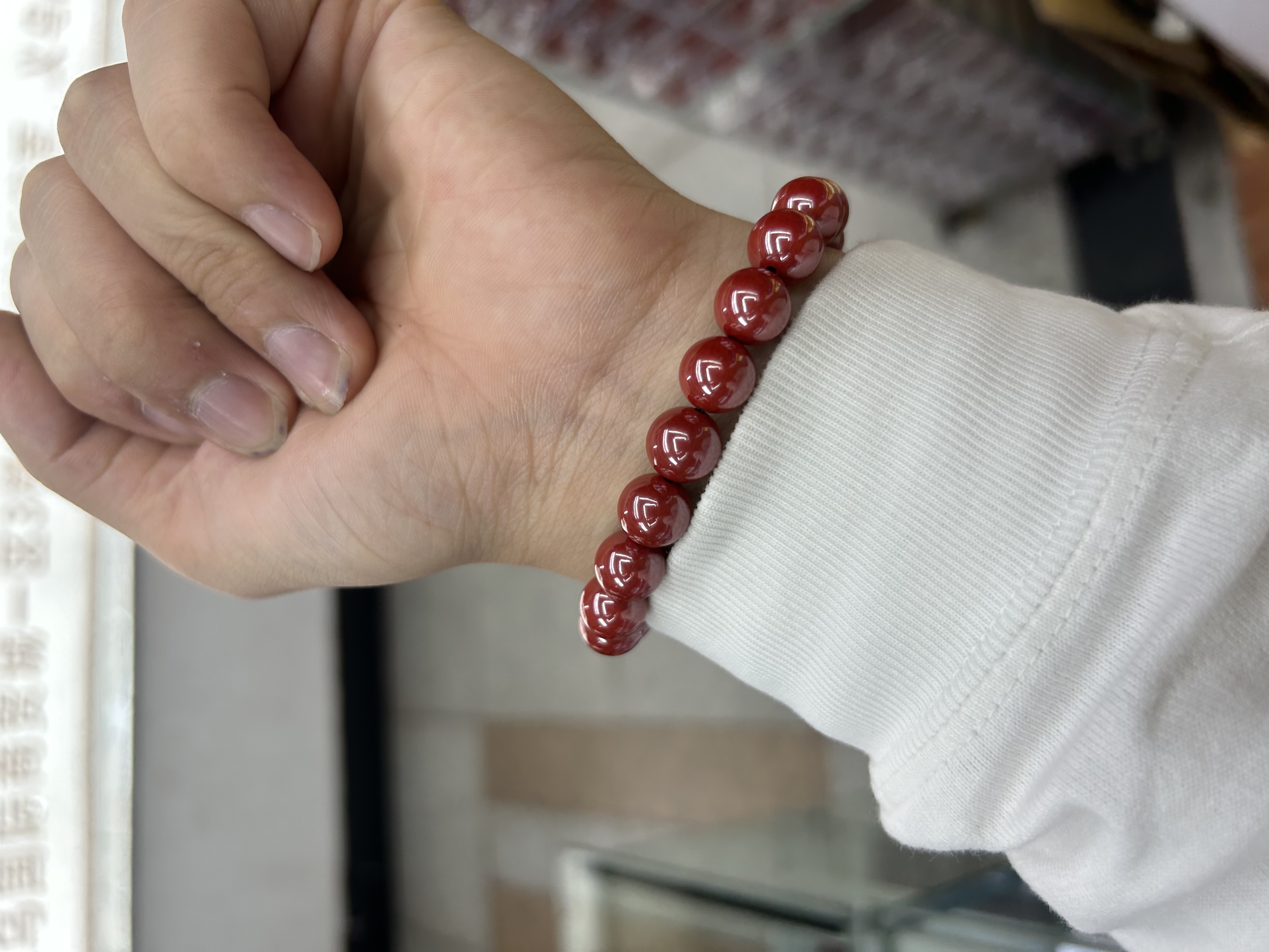 Natural cinnabar, high-content cinnabar, imperial cinnabar, bamboo joint Heart Sutra, cinnabar bracelet, accessory, gift, handicraft bracelet Application Scenario
