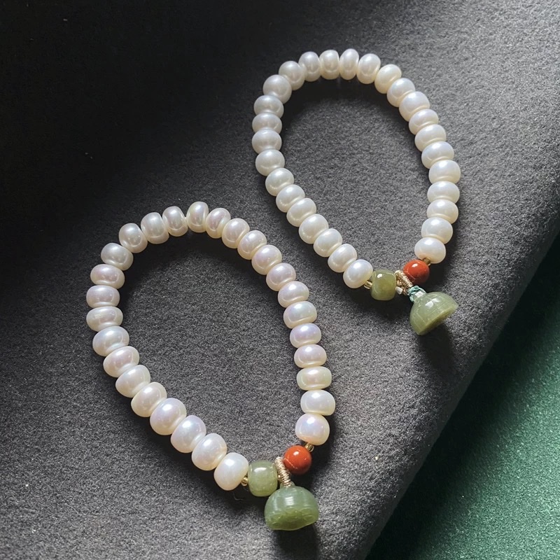 淡水珍珠手串手链手工原创设计搭配和田玉莲蓬南红