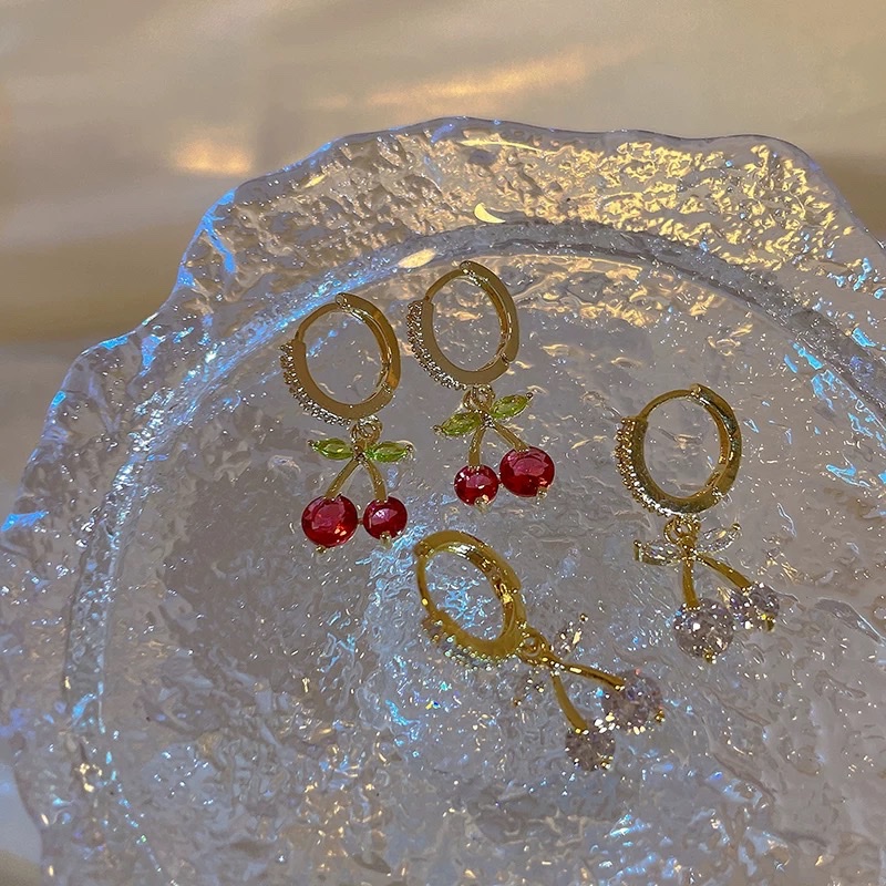 SUGAR Sweet and cute Cherry Earrings 2024 New bestseller, forest-themed light luxury exquisite Zircon earrings for women in summer detail image 4