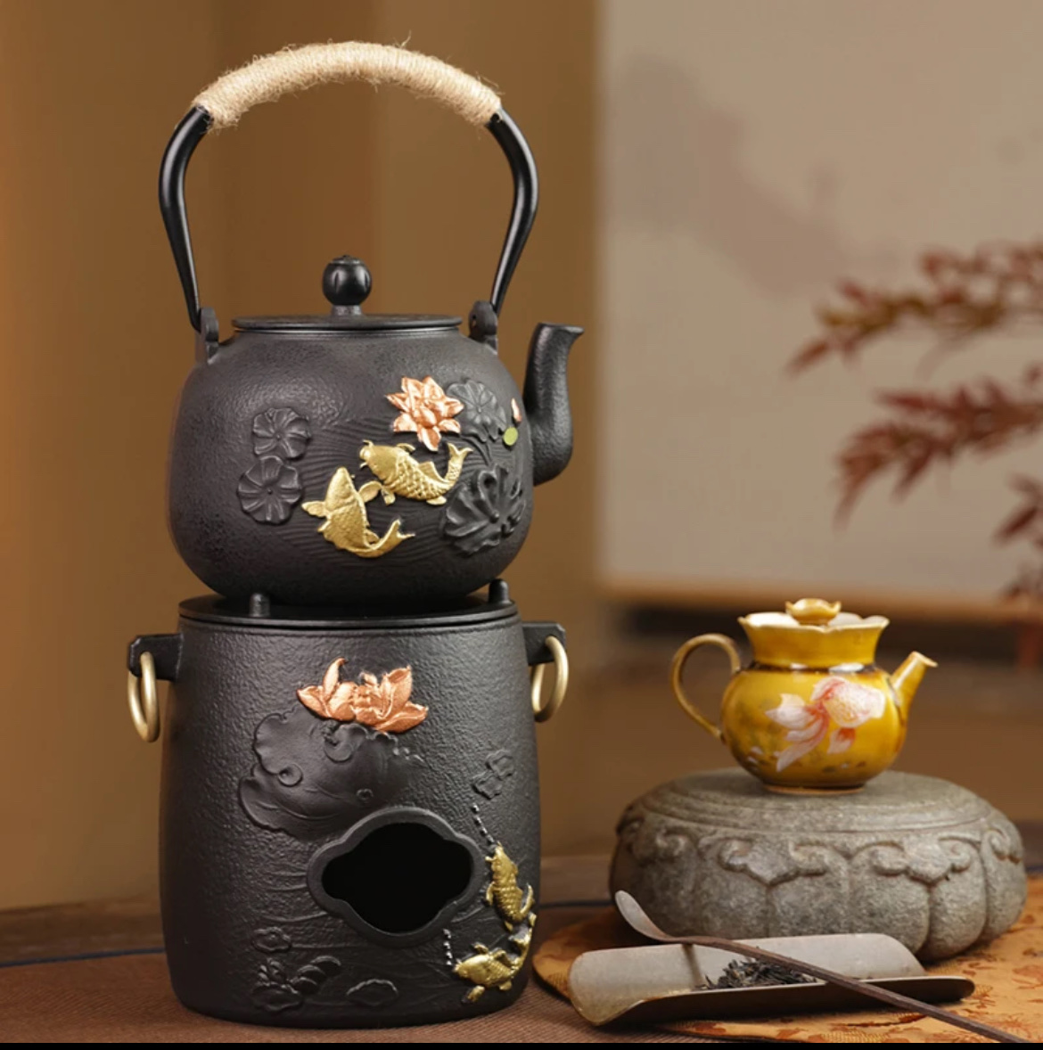 铁壶炭炉家用取暖炭火煮茶炉泡茶烧水壶户外围炉煮茶壶木炭炉风炉 details Picture