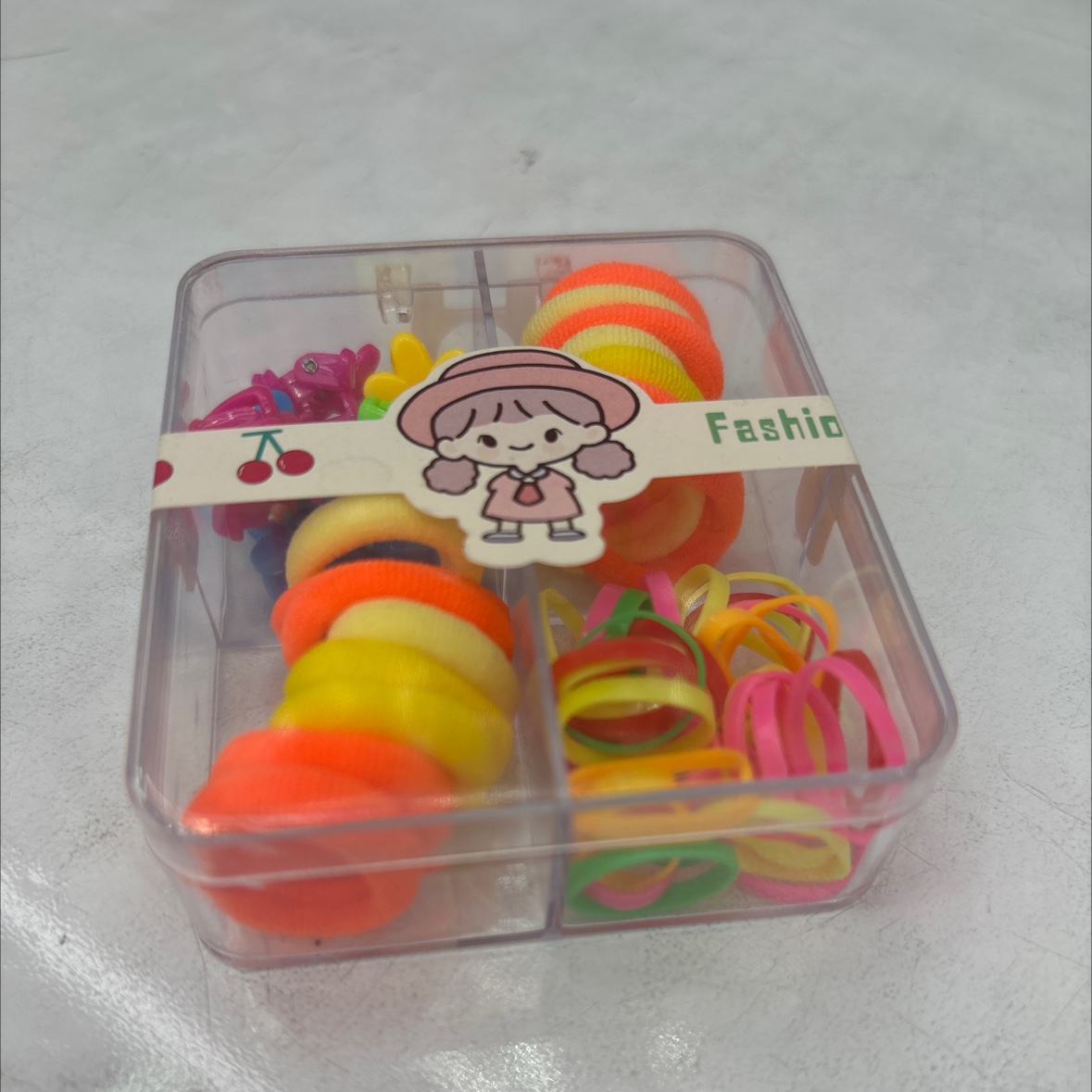 盒装卡通甜美儿童发圈糖果色皮筋组合套装不伤发弹力拇指头绳批发产品图