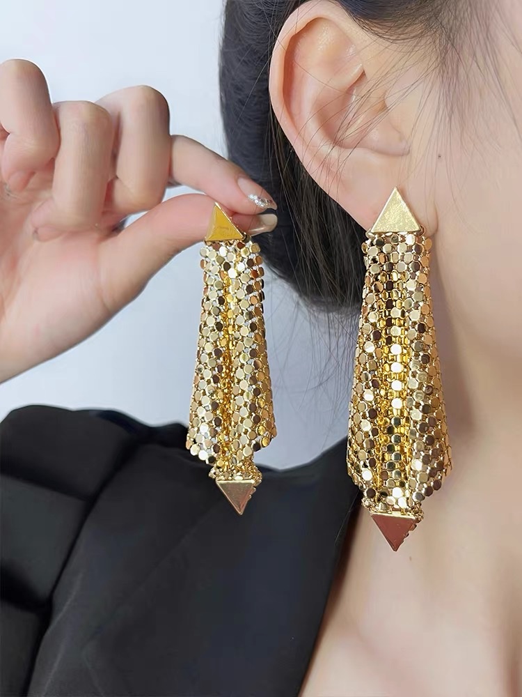 大网片耳环 女士时尚耳饰 精致烧焊工艺 简约百搭饰品