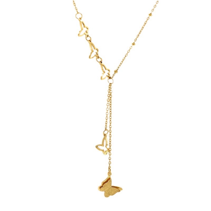 French-style light luxury hollowed-out sand-pressed butterfly collarbone chain, fashionable and elegant tassel necklace, gentle and versatile steel beads are selling well detail image 4